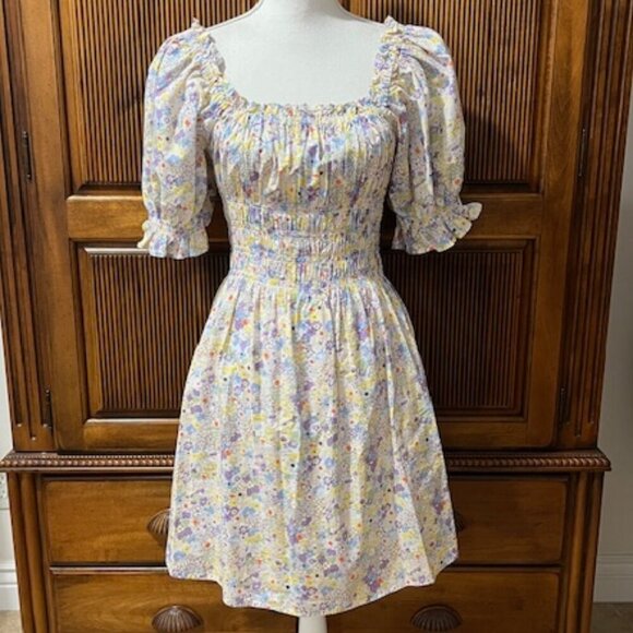 Levi's Verenne Floral Mini Dress Puff Sleeves Off The Shoulder Size L - Picture 2 of 6